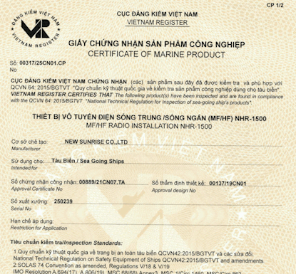 Chứng chỉ Đăng kiểm VR