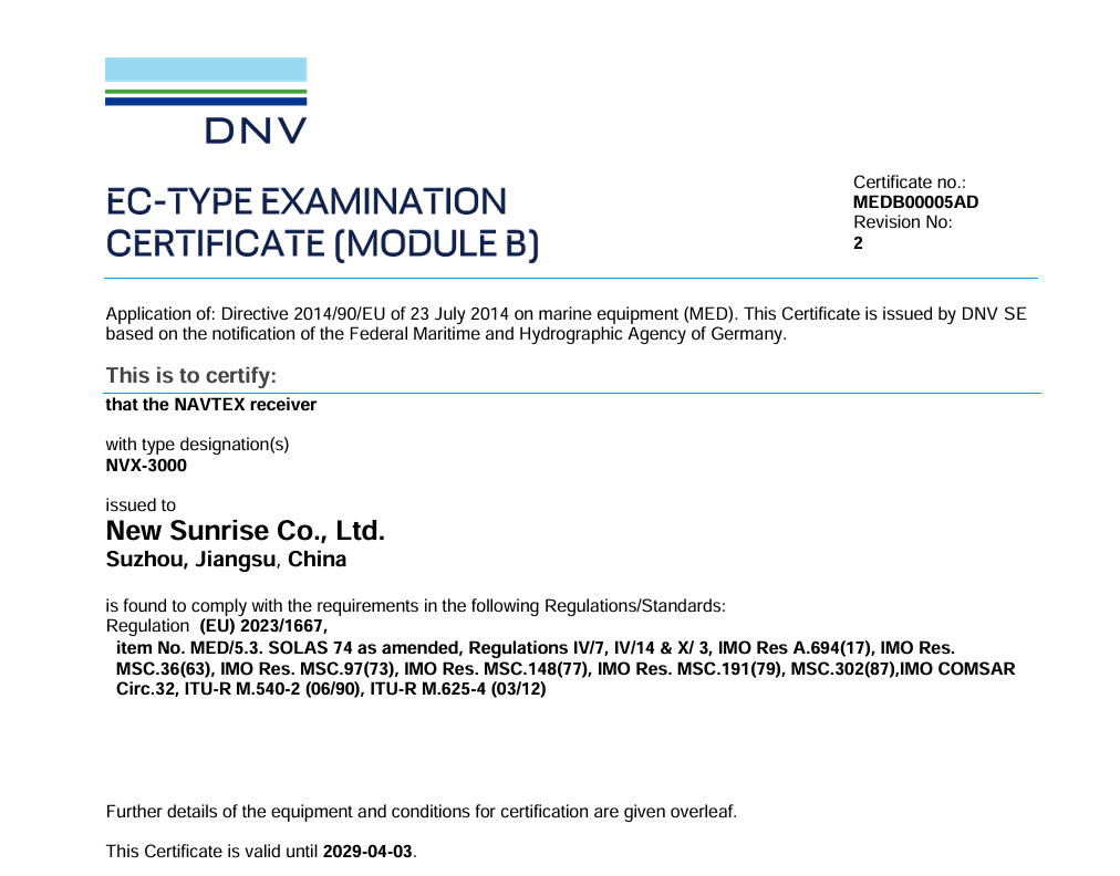 Chứng chỉ DNV của Navtex