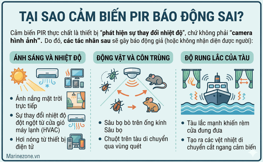 Cảm biến chuyển động PIR báo động sai tại sao
