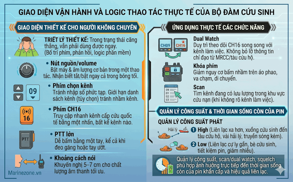 Giao diện vận hành và logic thao tác của Bộ đàm cứu sinh