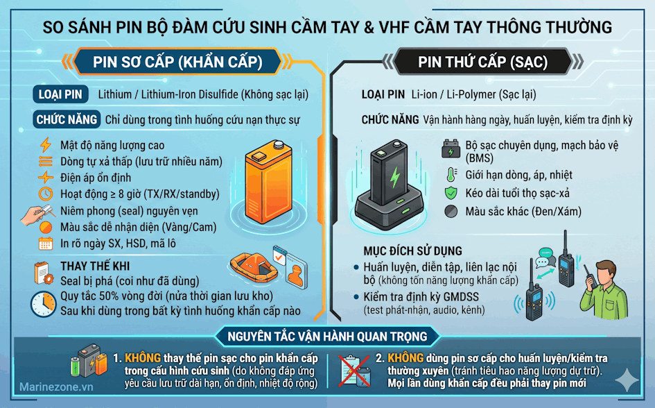 So sánh pin của Bộ đàm cứu sinh