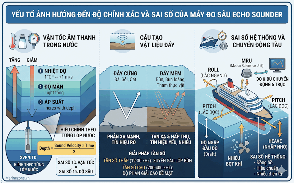 Yếu tố ảnh hưởng đến độ chính xác của máy đo sâu