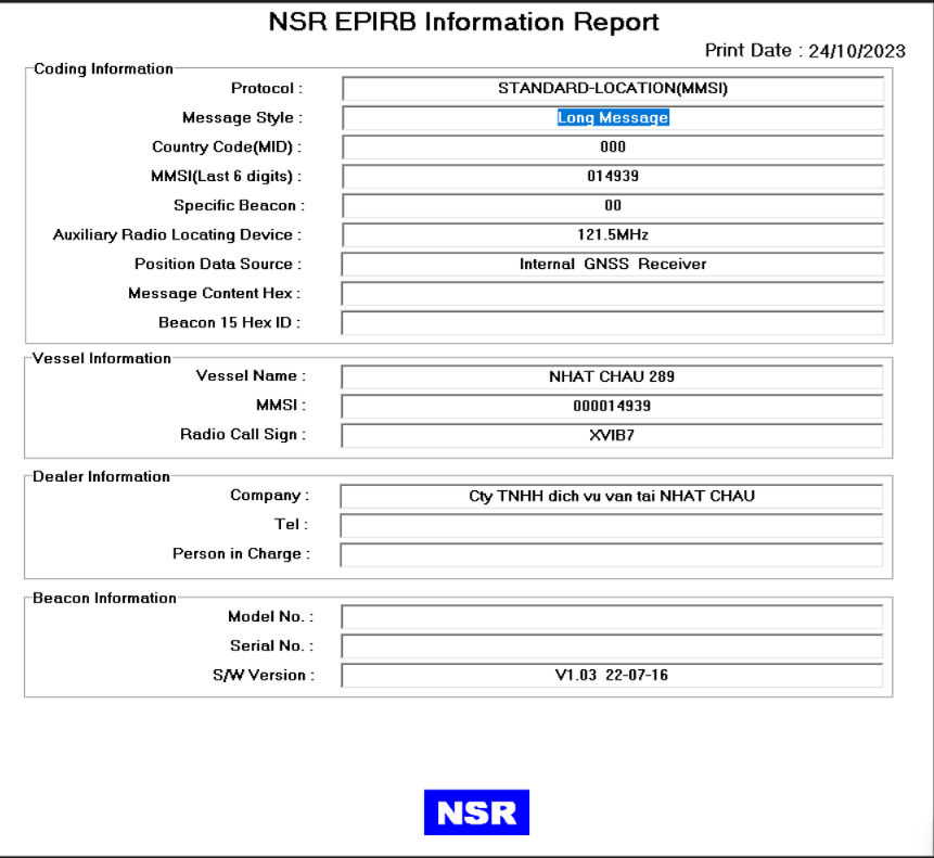 Bản report có số MMSI