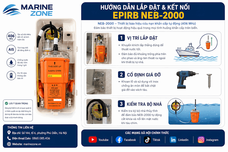Các bước lắp đặt giá đỡ NEB-2000 vào vách tàu