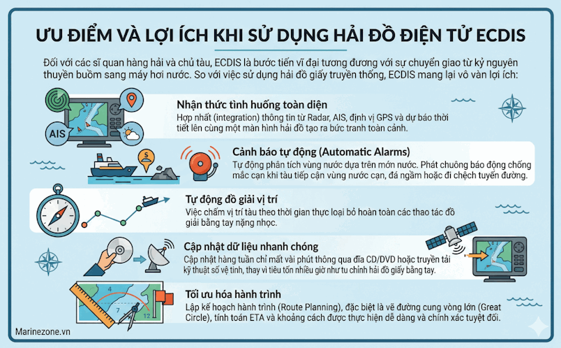 Ưu điểm và lợi ích khi sử dụng hải đồ điện tử