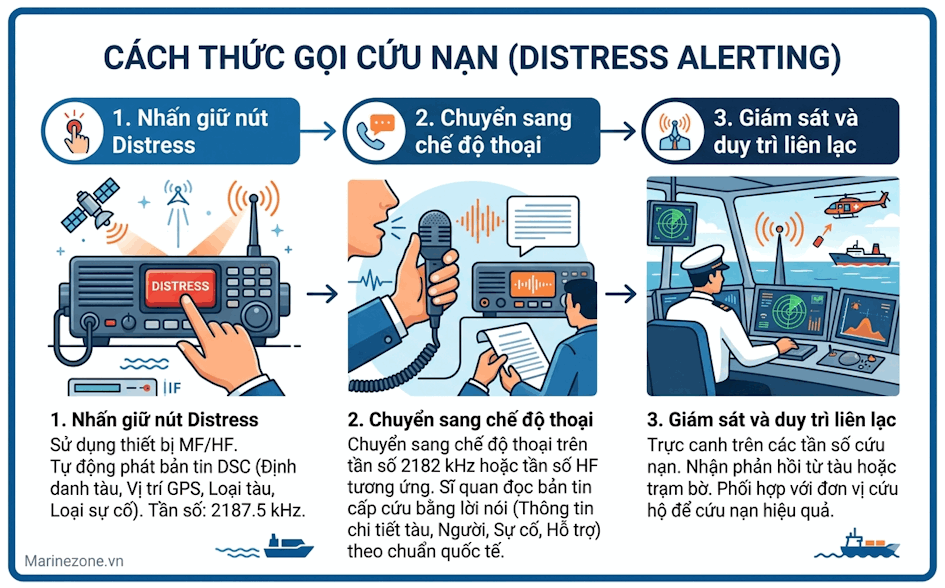 Cách gọi cứu nạn của MF/HF