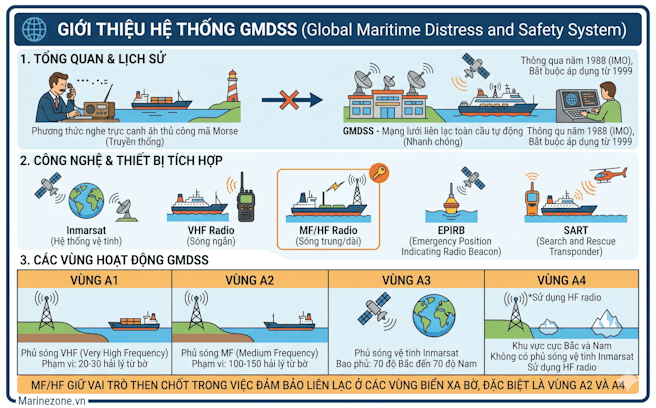 Hệ thống GMDSS bao gồm MF/HF