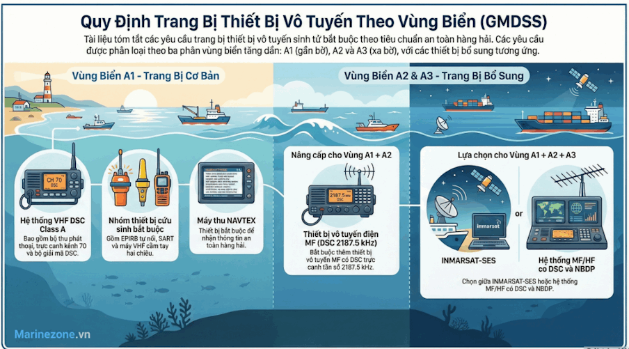 Quy định trang bị thiết bị bô tuyến theo vùng biển